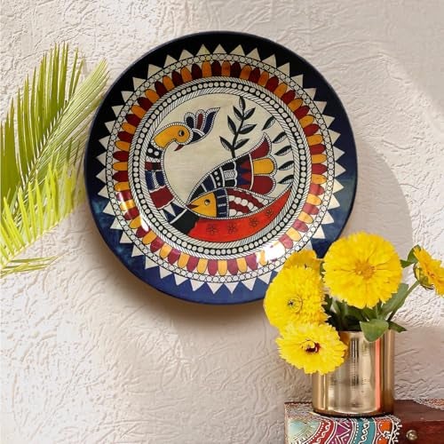 JIKRAA® Madhubni Art Ceramic Designer Wall and Table Top Plates | 2-in-1 Use : Beautiful Wall Decor and Stylish Tabletop Display | Decor Hanging Wall For Home | Wall Decor | Home Decor | Office Decor | Coffee Shop Decor | Restaurant Decoration | Size - 8 Inch - Image 1