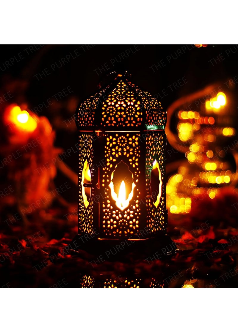 the purple tree Brass Moroccan Lantern Lamp Tealight Candle Holder For Decor Black Matty - Image 1