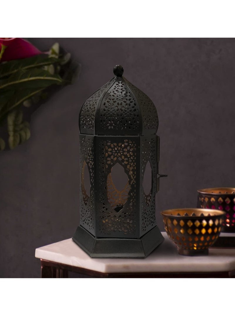 the purple tree Brass Moroccan Lantern Lamp Tealight Candle Holder For Decor Black Matty - Image 3