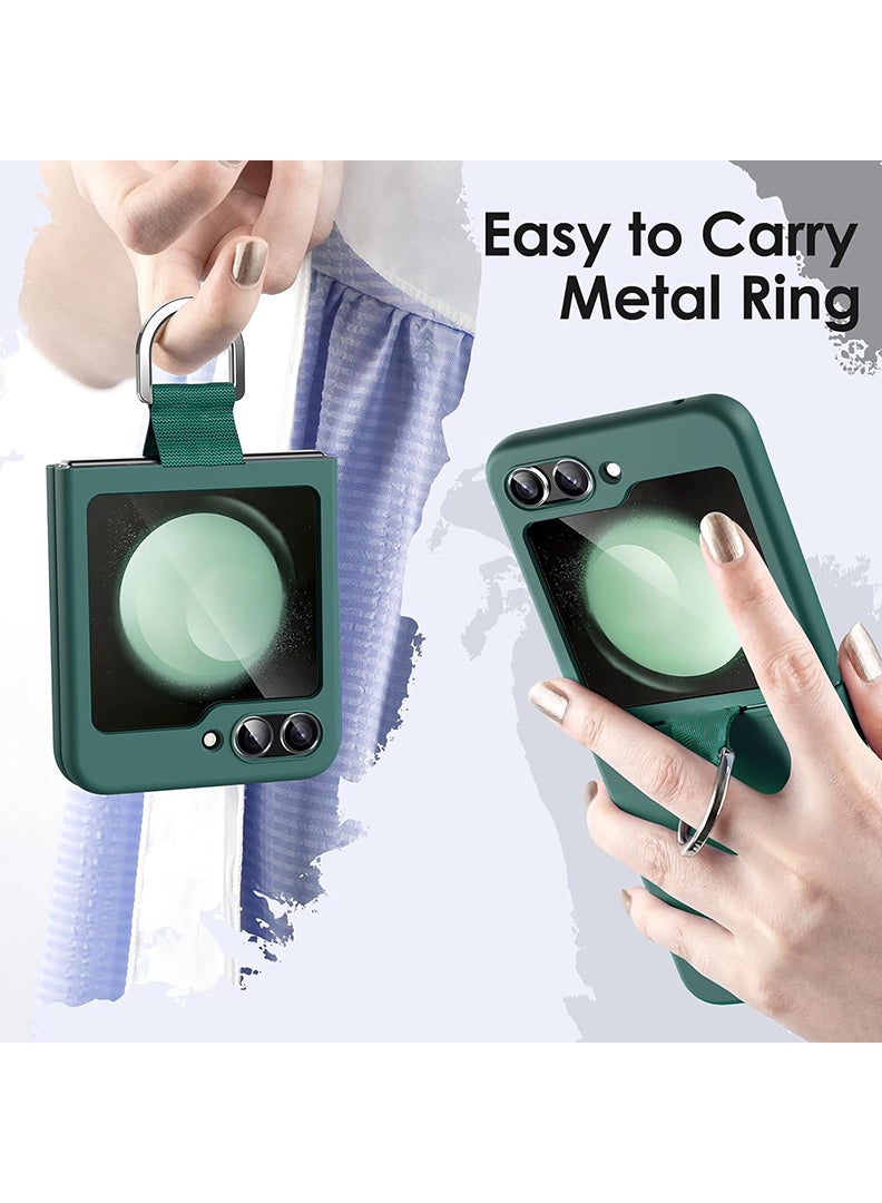 Case Up Compatible with Samsung Galaxy Z Flip 7 6.9 Inch Strap Case, Premium Liquid Silicone With Ring Holder [Soft Anti-Scratch] Shockproof Protective Slim Phone Cover for Samsung Galaxy Z Flip 7 2025, Green - Image 3