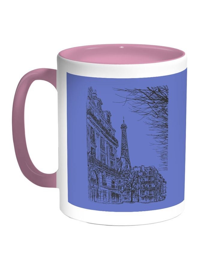 RYN Drawing Of Paris Printed Coffee Mug Blue/White/Pink 11ounce