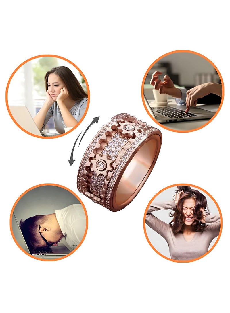 SYOSI 2Pcs Fidget Ring Anxiety Ring Men's Women Engagement Rings for Women Mens Anxiety Stress Relieving Band Rings Couples Rotating Mechanical Gear Ring（Silver: Size 10+ Rose Gold: Size 8） - Image 4