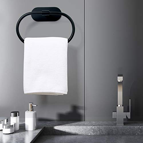 HouseAid Self Adhesive Towel Ring for Bathroom, Stainless Steel Adhesive Hand Towel Holder, No Drilling Modern Hand Towel Hanger, Matte Black - Image 2