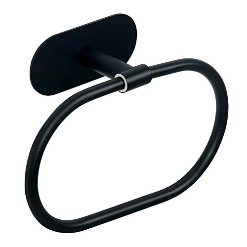 HouseAid Self Adhesive Towel Ring for Bathroom, Stainless Steel Adhesive Hand Towel Holder, No Drilling Modern Hand Towel Hanger, Matte Black - Image 1