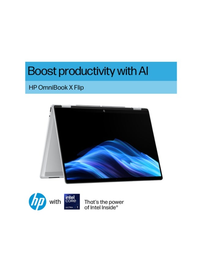 HP OmniBook X Flip 14-fm0047nr 2-in-1 - Next Gen AI Laptop With  14 Inch 2K Touchscreen Display, Intel Core Ultra 7 256V Processor/16GB RAM DDR5/2TB SSD/Windows 11 Pro/English Keyboard,  + Life Time Office 2024 Glacier Silver - Image 2