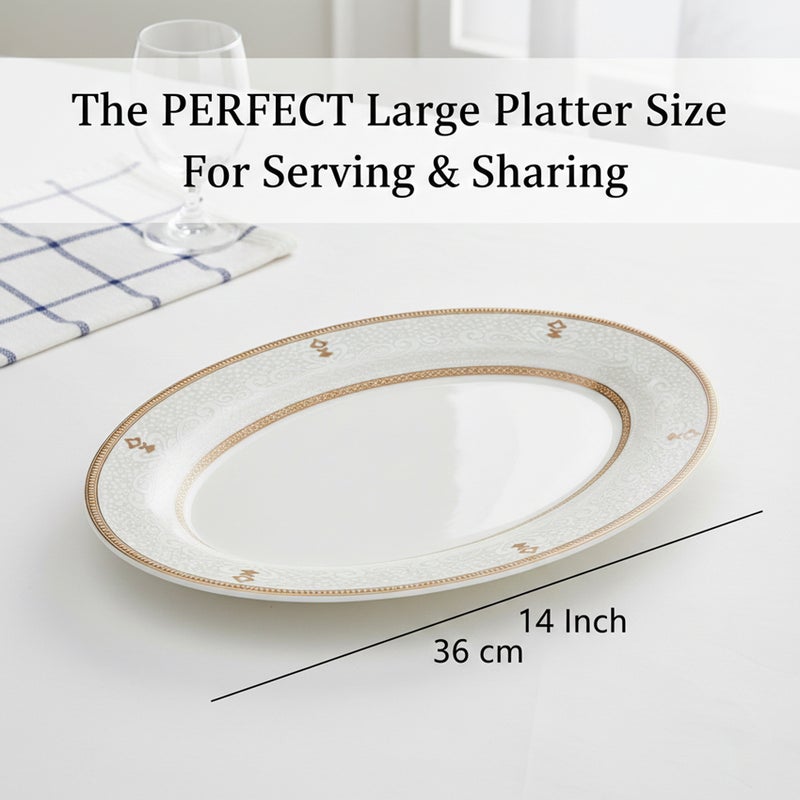 Shallow ZAYA New Bone China Oval Platter 36 cm  Large White Serving Platter for Hosting & Festive Dining, Elegant Tableware for Daily Use, Brunch, Ramadan, Eid, Diwali & Gifting - Image 2