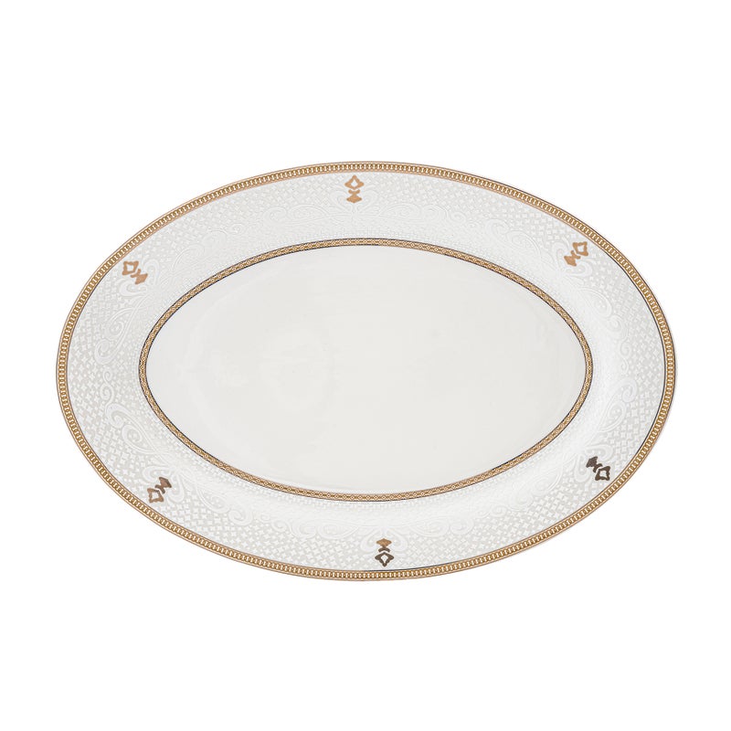 Shallow ZAYA New Bone China Oval Platter 36 cm  Large White Serving Platter for Hosting & Festive Dining, Elegant Tableware for Daily Use, Brunch, Ramadan, Eid, Diwali & Gifting - Image 1