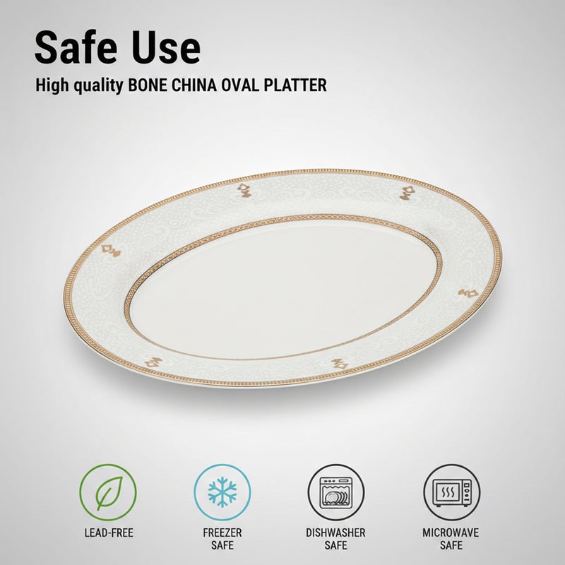 Shallow ZAYA New Bone China Oval Platter 36 cm  Large White Serving Platter for Hosting & Festive Dining, Elegant Tableware for Daily Use, Brunch, Ramadan, Eid, Diwali & Gifting - Image 4