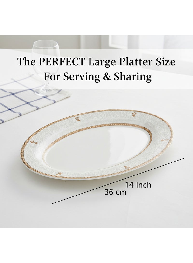 Shallow ZAYA New Bone China Oval Platter 36 cm – Large White Serving Platter for Hosting & Festive Dining, Elegant Tableware for Daily Use, Brunch, Ramadan, Eid, Diwali & Gifting - Image 3