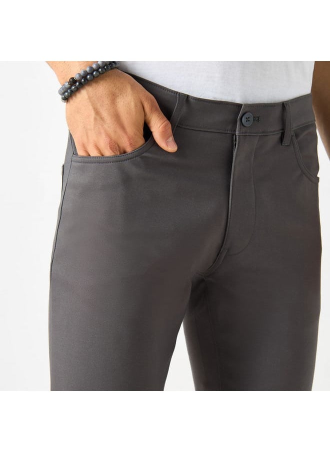 Iconic Iconic Solid Slim Fit Pants with Pockets  - Image 4