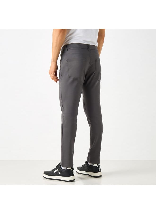 Iconic Iconic Solid Slim Fit Pants with Pockets  - Image 3