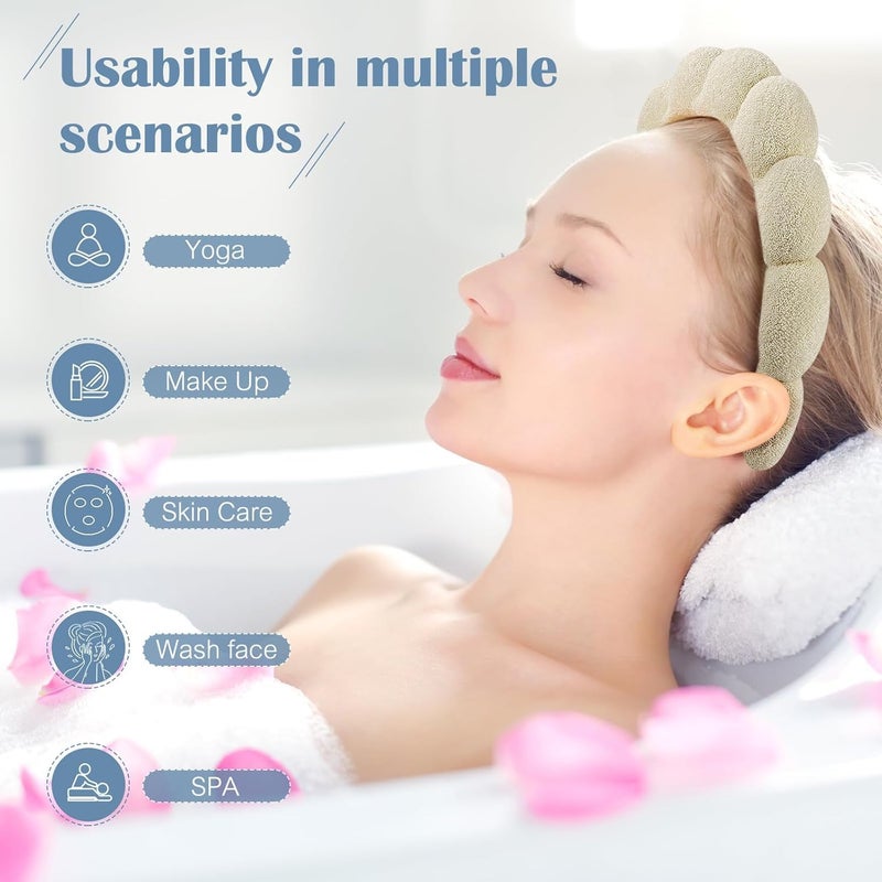 Ztomine Store Skincare Headband, Set of 2 - Terry Cloth Face Wash Headband Combo Pack - Puffy Makeup Headbands for Face Washing, Mask (beige + black) - Image 2