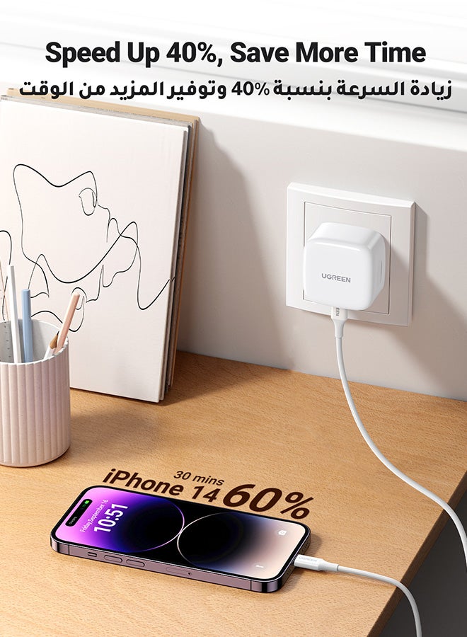 يو جرين شاحن iPhone 15 Pro بقدرة 30 وات ومحول طاقة USB-C وشحن سريع من النوع C وشاحن جداري PD بقدرة 30 وات لهاتف iPhone 15 Pro Max/ 15 Pro/15/15 Plus وiPad وما إلى ذلك باللون الأبيض - Image 2