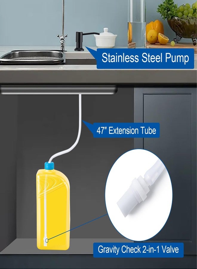 Husfunov Soap Dispenser for Kitchen Sink, Built in Sink Soap Dispenser (Matte Black), Countertop Dish Soap Dispenser Stainless Steel Pump with 47" Extension Tube kit, No Need to Frequent Refills - Image 3