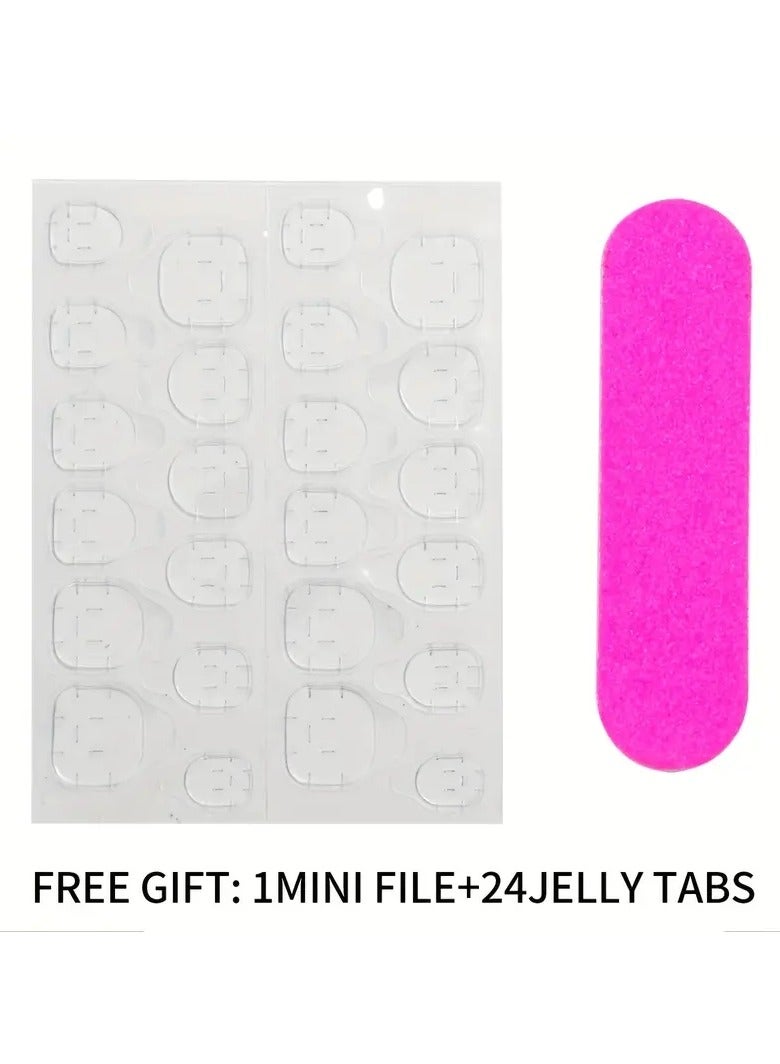 أوريتي متوسطة الضغط على الأظافر، فضية مرآة لامعة الأظافر المزيفة، الاكريليك كل غطاء الأظافر المزيفة للنساء والفتيات 24pcs، دون الأسيتون - Image 2