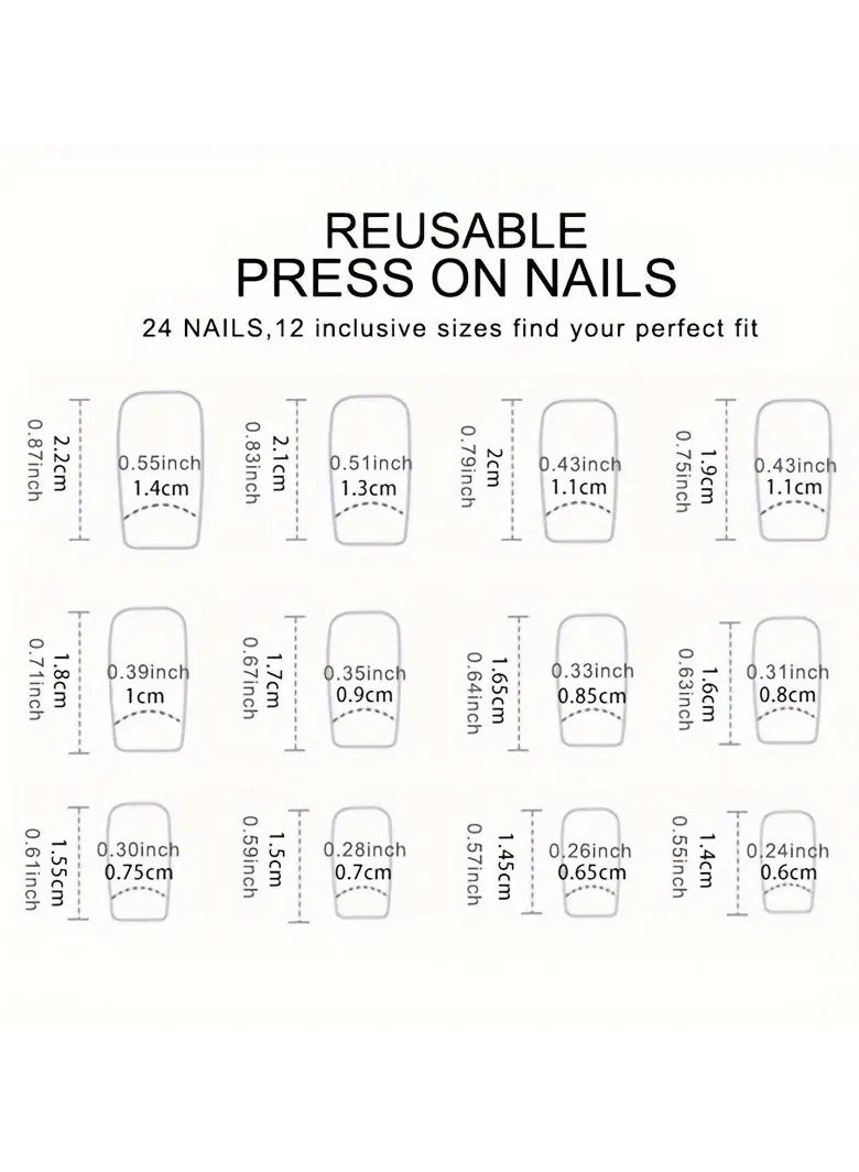 أوريتي متوسطة الضغط على الأظافر، فضية مرآة لامعة الأظافر المزيفة، الاكريليك كل غطاء الأظافر المزيفة للنساء والفتيات 24pcs، دون الأسيتون - Image 3