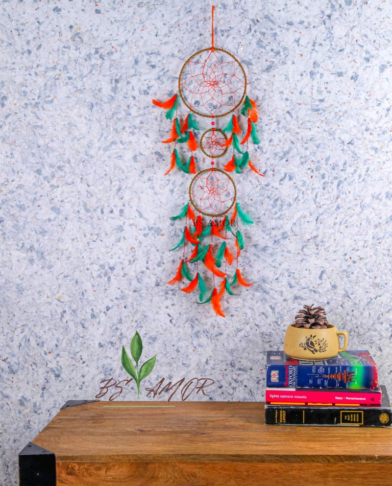 BS AMOR Combo of Dream Catcher Attract Positive Dreams Traditional Indian Wall Art for Bedrooms, Home Wall, Hanging Design Wool Dream Catcher - Yellow Black and Orange Green Pack of 2 - Image 3