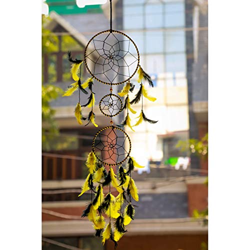 BS AMOR Combo of Dream Catcher Attract Positive Dreams Traditional Indian Wall Art for Bedrooms, Home Wall, Hanging Design Wool Dream Catcher - Yellow Black and Orange Green Pack of 2 - Image 2