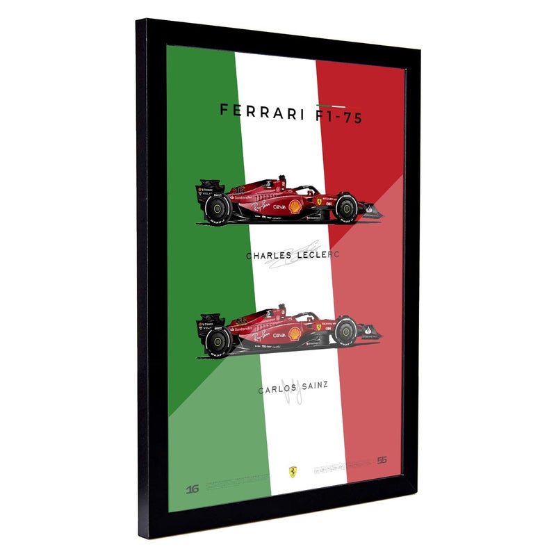 FRAMEO STORE Ferrari F175 Charles Leclerc Carlos Sainz Ferrari Glass frame Scuderia Ferrari F175 framed poster A3 size 12 X 18 Inches - Image 2