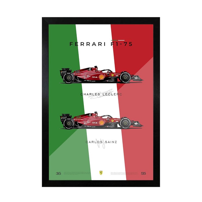 FRAMEO STORE Ferrari F175 Charles Leclerc Carlos Sainz Ferrari Glass frame Scuderia Ferrari F175 framed poster A3 size 12 X 18 Inches - Image 1