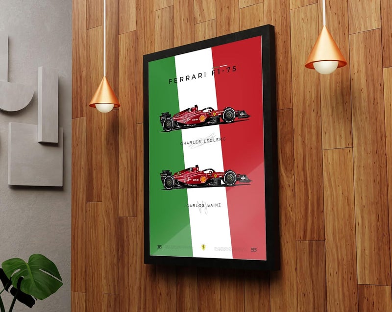 FRAMEO STORE Ferrari F175 Charles Leclerc Carlos Sainz Ferrari Glass frame Scuderia Ferrari F175 framed poster A3 size 12 X 18 Inches - Image 3