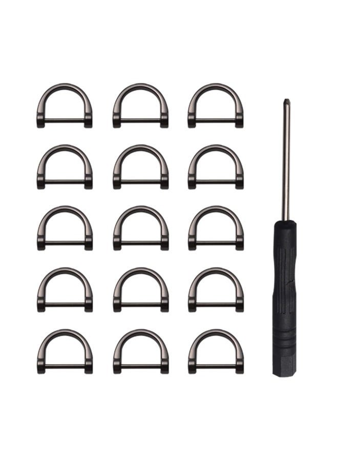 TiSuit 15pcs D-Rings Screw in Shackle Horseshoe U Shape D Ring Screw in Shackle Semicircle with Screwdriver DIY Leather Strap Craft Purse Replacement (Black) - Image 1