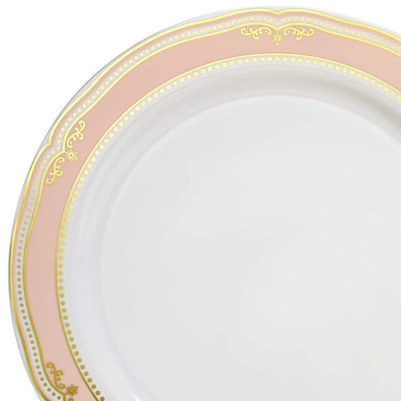 OCCASIONS FINEST PLA "" OCCASIONS "" 50 Plates Pack (25 Guests)-Wedding Party Disposable Plastic Plate Set -25 x 10.25'' Dinner + 25 x 7.5'' Salad & Dessert plates (Scalloped in White/Blush & Gold) - Image 3