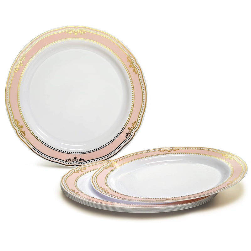 OCCASIONS FINEST PLA "" OCCASIONS "" 50 Plates Pack (25 Guests)-Wedding Party Disposable Plastic Plate Set -25 x 10.25'' Dinner + 25 x 7.5'' Salad & Dessert plates (Scalloped in White/Blush & Gold) - Image 2