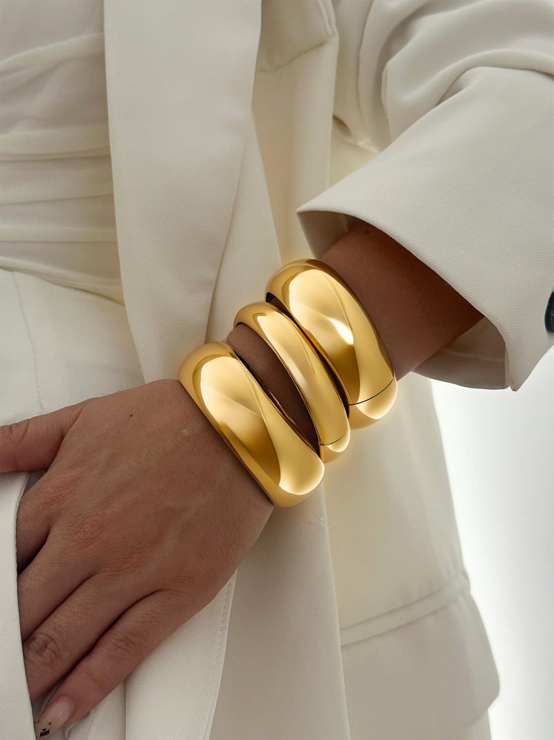 RchSLK 3Pcs Chunky Gold Bangles Bracelets for Women, Spring Hinged Circle Bracelet Trendy Fashion Jewelry Gifts - Image 3