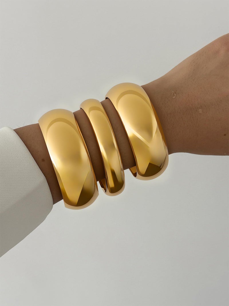 RchSLK 3Pcs Chunky Gold Bangles Bracelets for Women, Spring Hinged Circle Bracelet Trendy Fashion Jewelry Gifts - Image 2