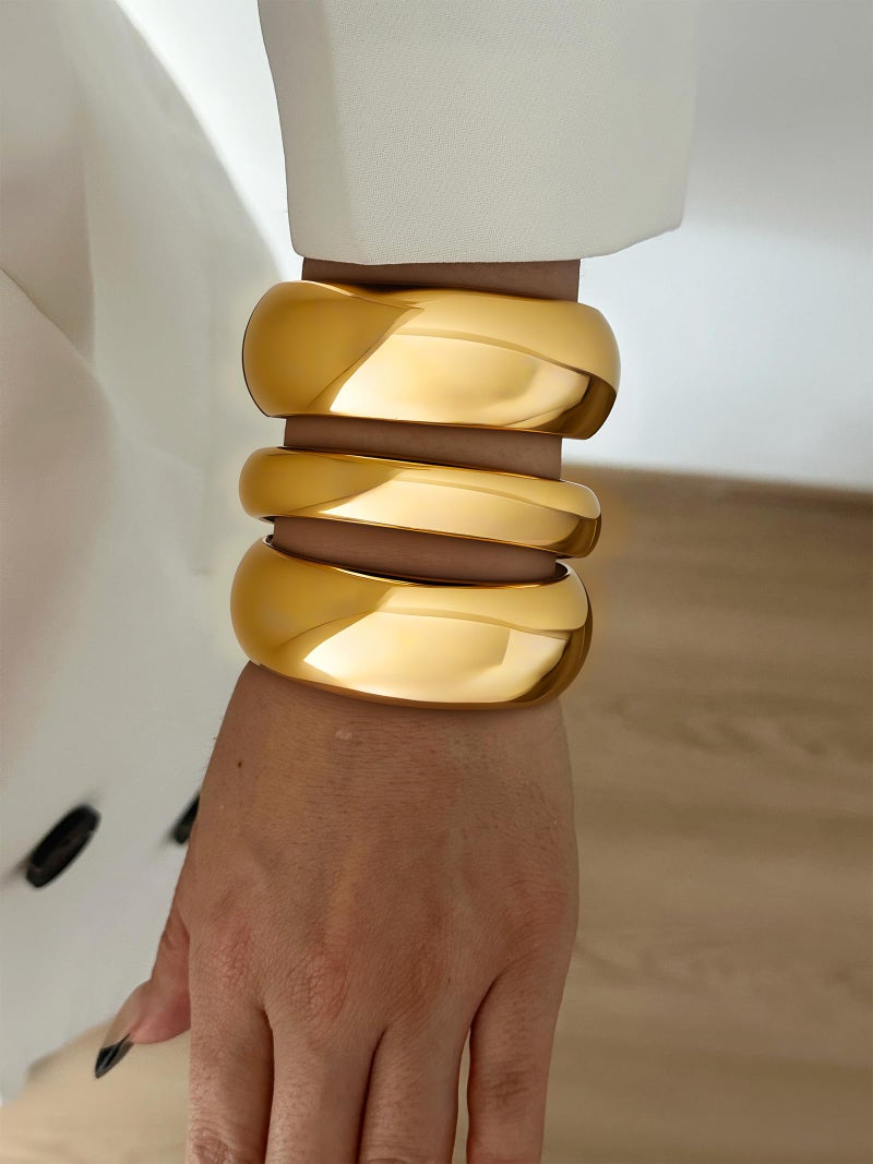 RchSLK 3Pcs Chunky Gold Bangles Bracelets for Women, Spring Hinged Circle Bracelet Trendy Fashion Jewelry Gifts - Image 4