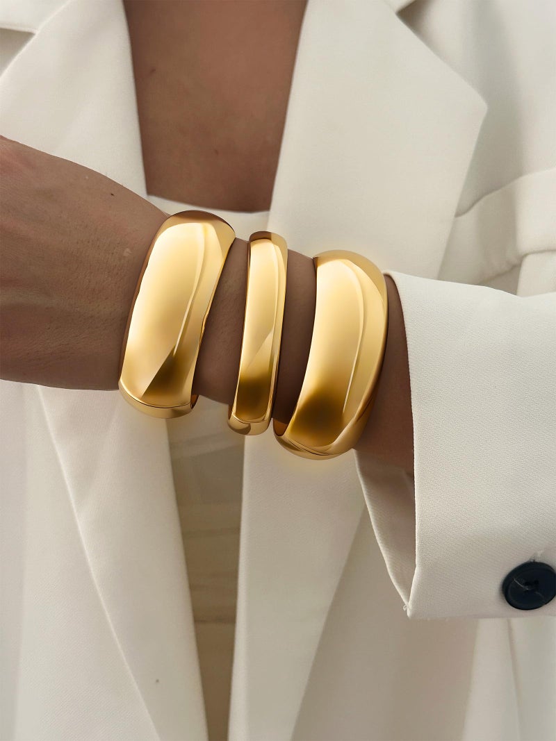 RchSLK 3Pcs Chunky Gold Bangles Bracelets for Women, Spring Hinged Circle Bracelet Trendy Fashion Jewelry Gifts - Image 5