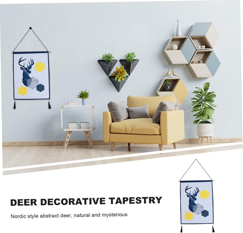 klarako Prop Tassel Animal Prints Teak with Painting Abstract Party Mural Wood Year Bedroom Xmas Christmas Art Livingroom Geometric Dorm Cloth Photography Hanging Reindeer Wall - Image 3