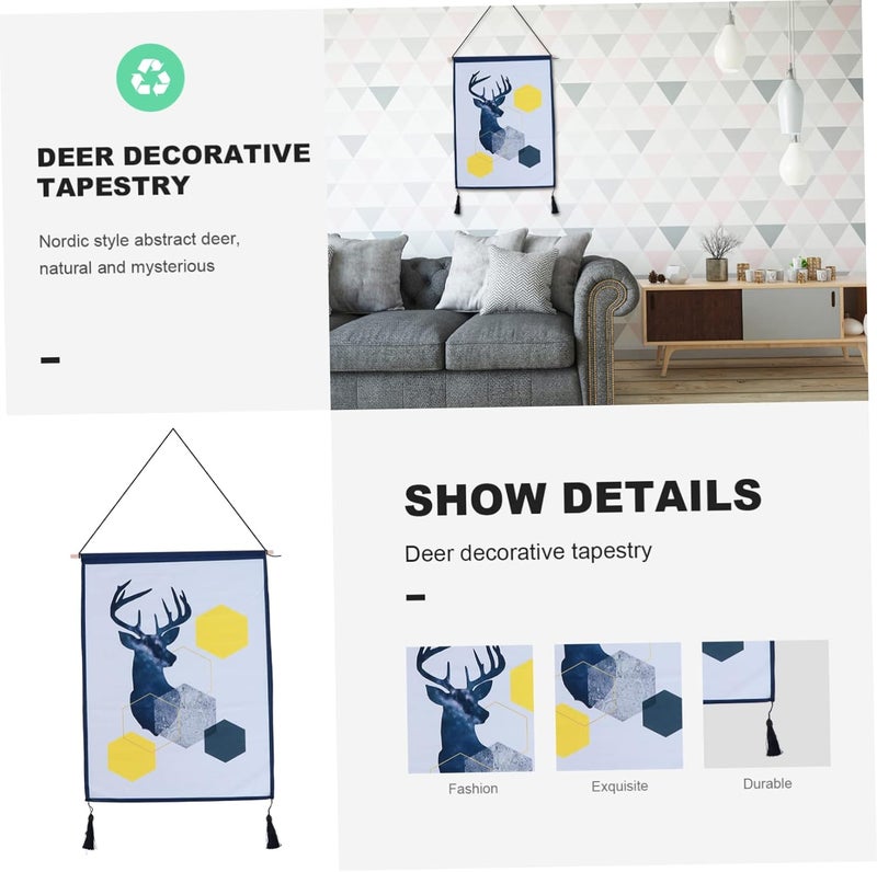 klarako Prop Tassel Animal Prints Teak with Painting Abstract Party Mural Wood Year Bedroom Xmas Christmas Art Livingroom Geometric Dorm Cloth Photography Hanging Reindeer Wall - Image 2