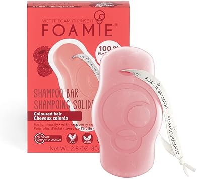 FOAMIE Shampoo Bar Raspberry Oil for Coloured Hair PlasticFree pHBalanced SoapFree No Sulphates or Parabens Made in the UK - Image 1