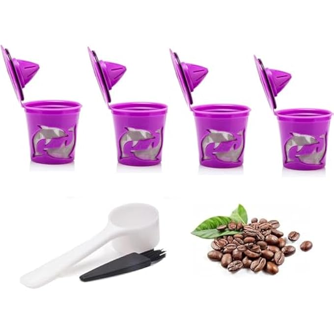 كاست ويف مرشحات القهوة القابلة لإعادة الاستخدام، كبسولات قهوة إسبريسو قابلة لإعادة التعبئة، كبسولات قهوة قابلة لإعادة الاستخدام، مرشحات كبسولات قهوة K Cup، فلتر شبكي دقيق المسام من الفولاذ المقاوم للصدأ 304 مع فرشاة، عبوة من 4 قطع - Image 2