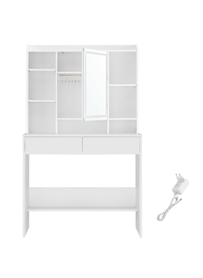 VASAGLE Dressing Table with LED Lights, 3 Light Colours, Adjustable Brightness, Vanity Desk with Mirror, Spacious, Vanity Table with Adjustable Shelves, 2 Drawers, Makeup Desk, Modern White - Image 1