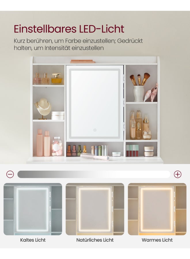 VASAGLE Dressing Table with LED Lights, 3 Light Colours, Adjustable Brightness, Vanity Desk with Mirror, Spacious, Vanity Table with Adjustable Shelves, 2 Drawers, Makeup Desk, Modern White - Image 5