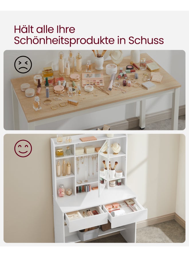 VASAGLE Dressing Table with LED Lights, 3 Light Colours, Adjustable Brightness, Vanity Desk with Mirror, Spacious, Vanity Table with Adjustable Shelves, 2 Drawers, Makeup Desk, Modern White - Image 4