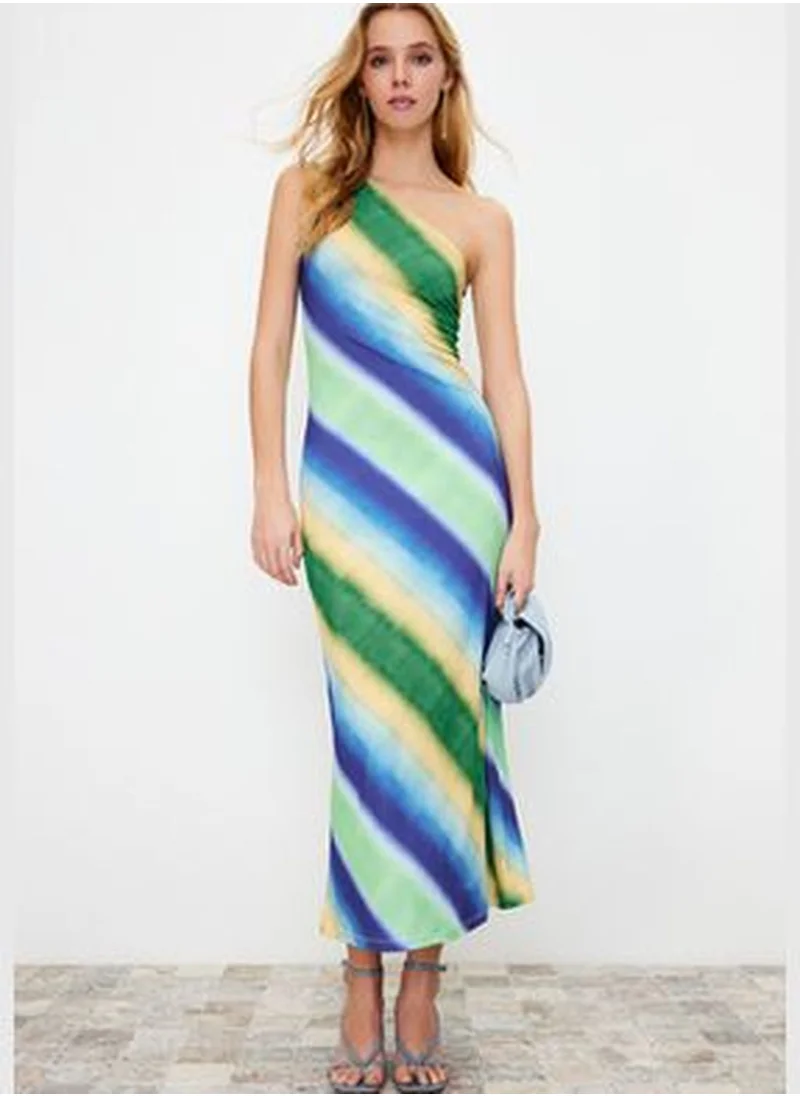 trendyol Blue Maxi Fitted Stretchy Knitted Maxi Dress