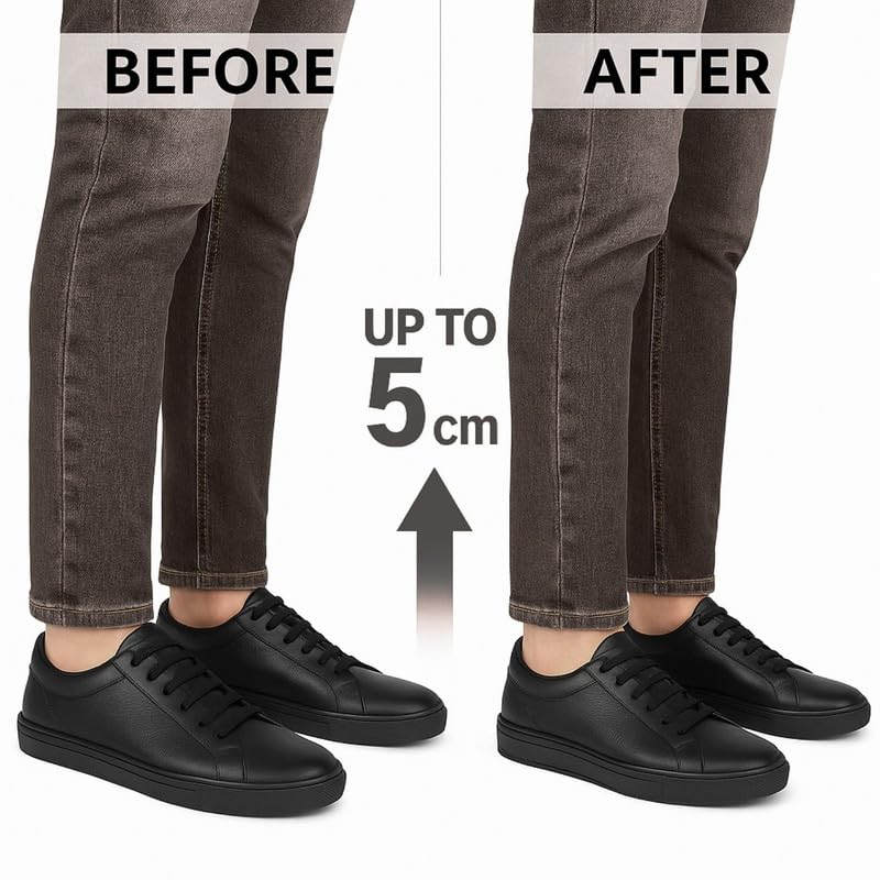 Royalkart The Sole Care Height Increasing Insoles for Men & Women | Up to 5CM Heel Lift | Full-Length Orthotic Shoe Inserts | Trimmable, Anti-Slip, Shock Absorbing, Odour Free (Black) - Image 3