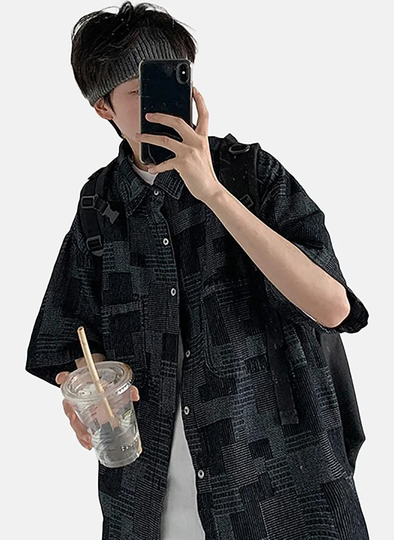 YUNIQEE Black Textured Oversized Shirt