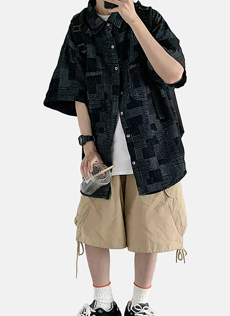 YUNIQEE Black Textured Oversized Shirt