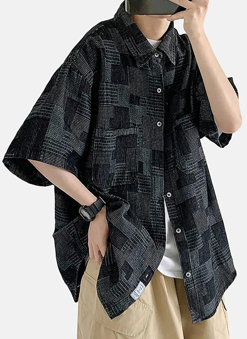 YUNIQEE Black Textured Oversized Shirt