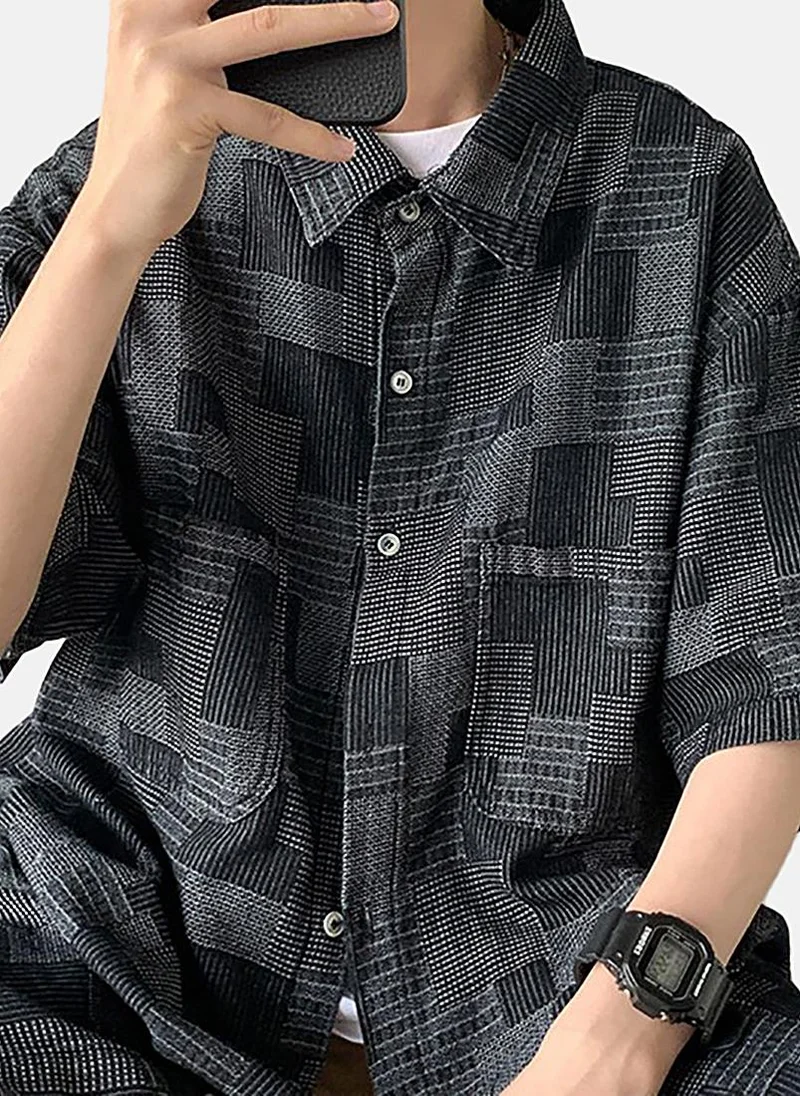 YUNIQEE Black Textured Oversized Shirt