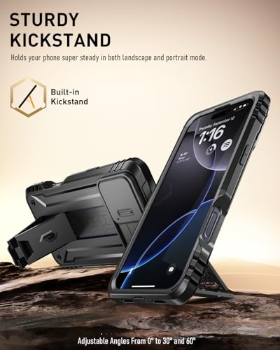 Poetic Revolution Case for iPhone 16 Pro Max 6.9 inch, [Slide Camera Cover], Full-Body Military Grade Rugged Shockproof Cover with Kickstand and Built-in-Screen Protector, Black - Image 3