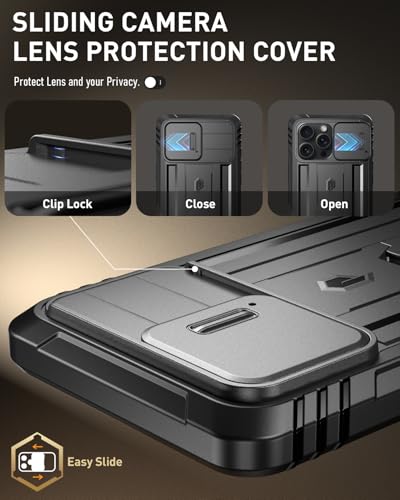 Poetic Revolution Case for iPhone 16 Pro Max 6.9 inch, [Slide Camera Cover], Full-Body Military Grade Rugged Shockproof Cover with Kickstand and Built-in-Screen Protector, Black - Image 4
