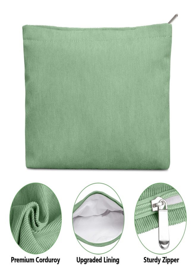 FITDON 2PCS Cosmetic Bags for Women Makeup Bag for Purse Small Corduroy Makeup Pouch Travel Make Up Bag with Zipper Toiletry Bag Organizer, Lightgreen - Image 3