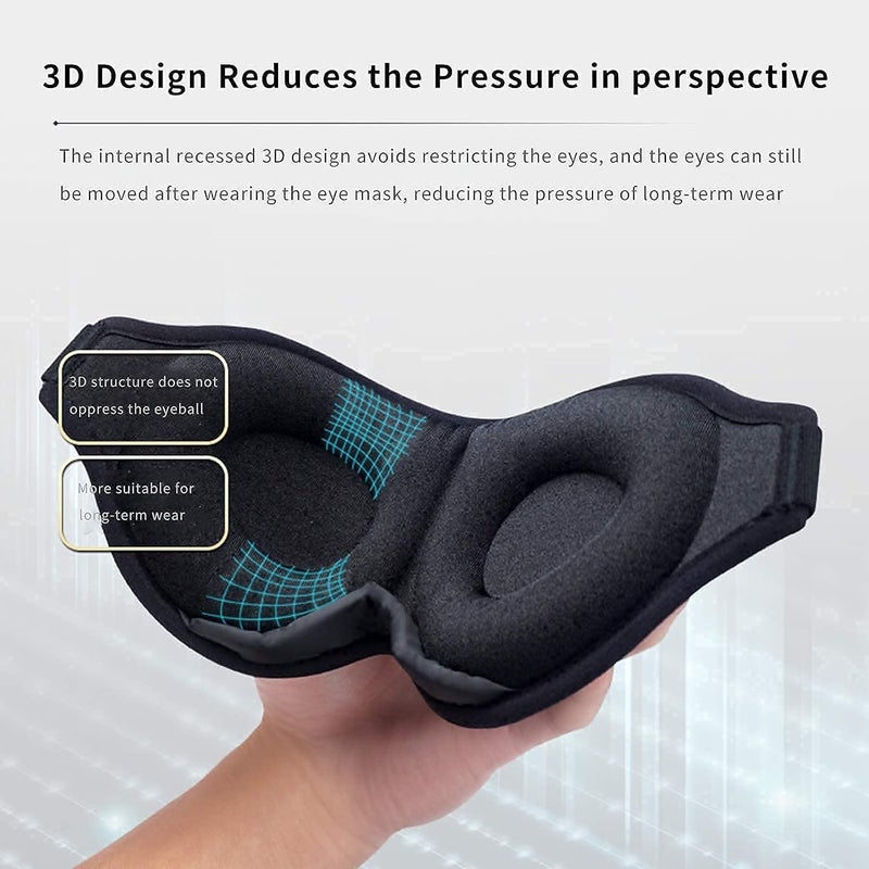 3D Contoured Cup Sleep Eye Mask - Black - Image 3