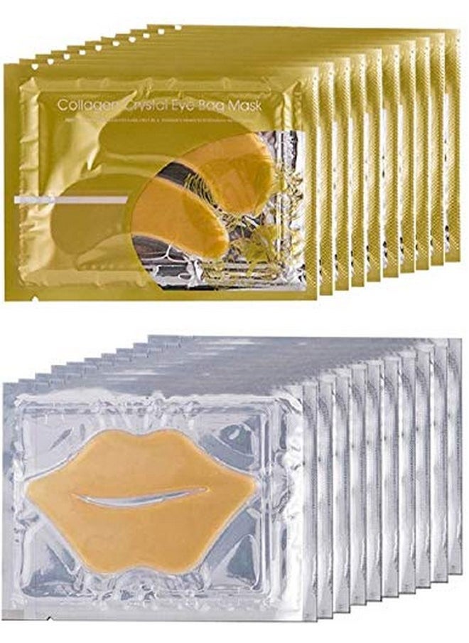 Theshiry - Theshiry 10 Pairs Collagen Crystal Eye Mask and 10 Pcs Collagen Crystal Lip Mask, Anti Aging Eye and Lip Mask, Collagen Crystal Mask Set (Gold) - Image 1